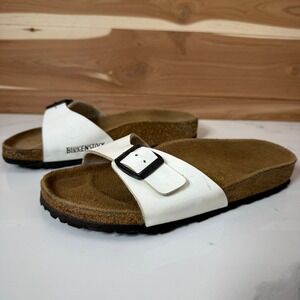 Birkenstock Madrid Black Faux Leather White Sandals Size 35 Narrow-Women's 4/4.5
